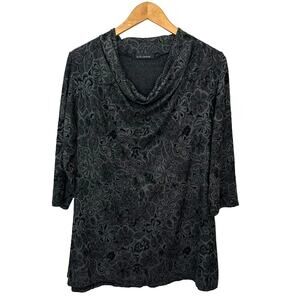 Cut Loose Tunic Top‎ Womens Cowl Neck Textured Swing 3/4 Sleeve Gray Size Large